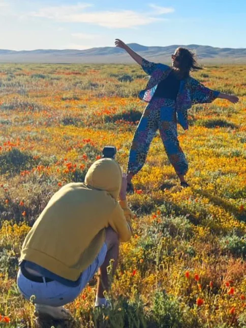 Filming a dancer in a California poppy field during a Los Angeles shoot