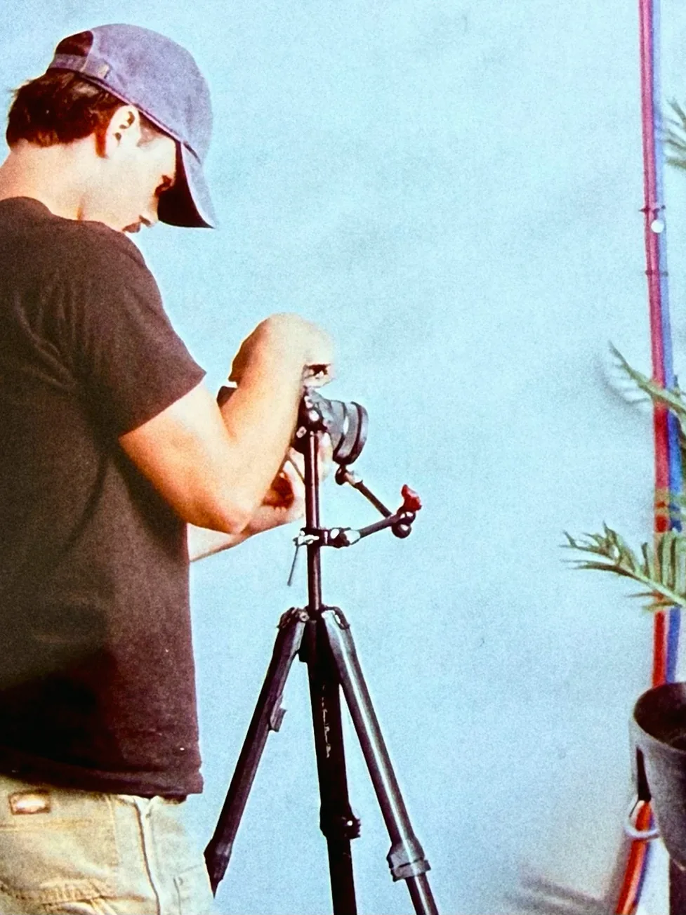 Setting up a camera on a tripod for an early production